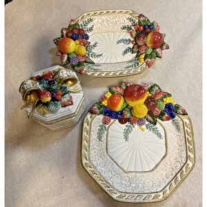 3 piece set of Fitz and Floyd Classics Platter, candy dish w/ lid and Plate